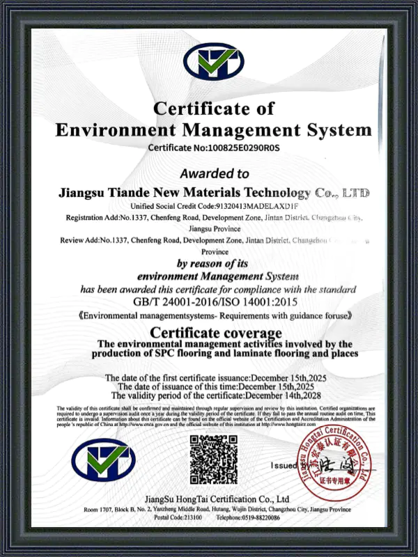 Certificat de système de gestion de l'environnement